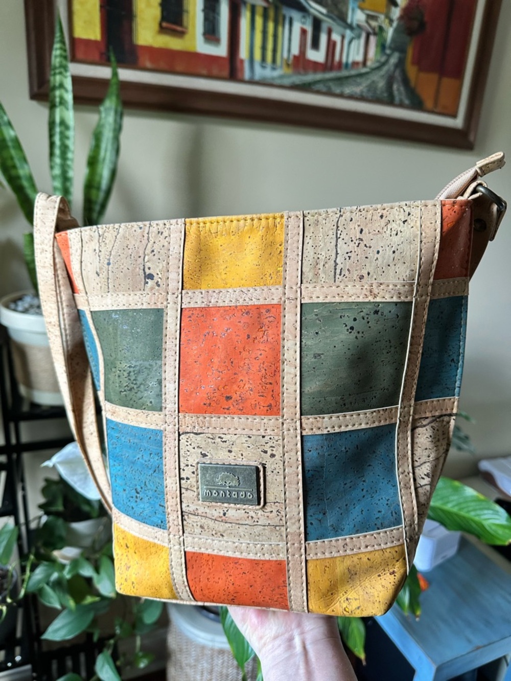 Authentic Montado from Portugal Colorblock Cork Crossbody Bag - Multicolor
